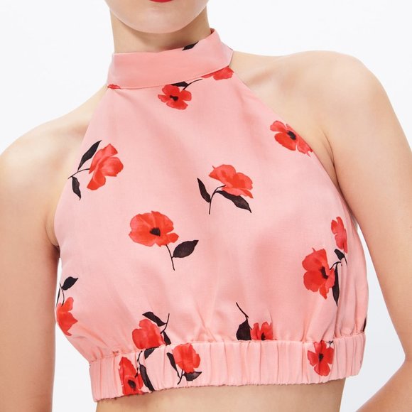 Zara Tops - NEW Zara poppy seed print backless pink crop top size large